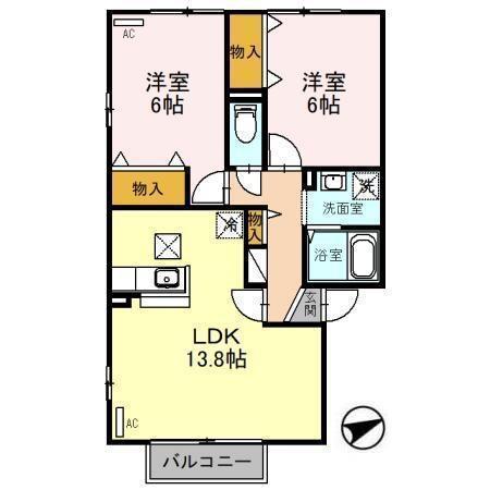 ソレアードB(2LDK/1階)の間取り写真