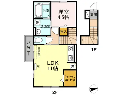 名鉄小牧線 間内駅 徒歩15分 2階建 築8年(1LDK/2階)の間取り写真