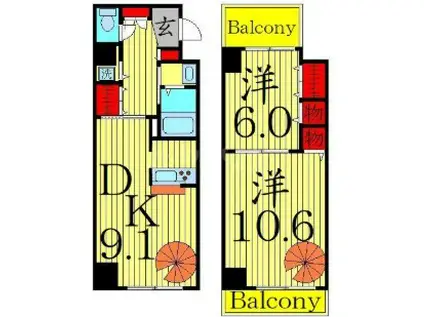 CANTABIALE(2DK/6階)の間取り写真