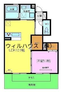 フェリオ A棟(1LDK/1階)の間取り写真