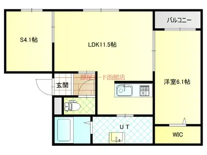 函館市電湯川線 十字街駅 徒歩5分 4階建 築3年(1SLDK/3階)の間取り写真