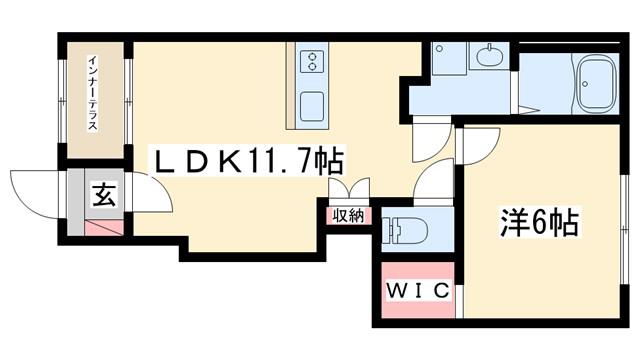 ヴィラ廣野(1LDK/1階)の間取り写真