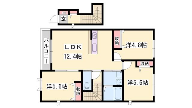 カーサ・トレスB(3LDK/2階)の間取り写真