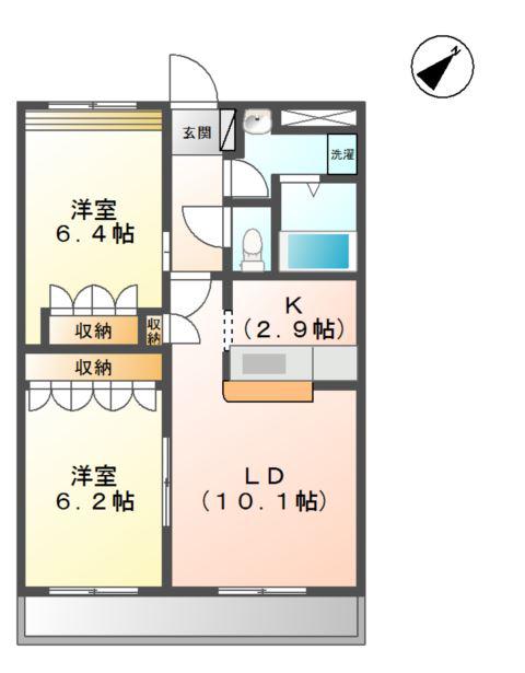 サニーコート百合前(2LDK/2階)の間取り写真