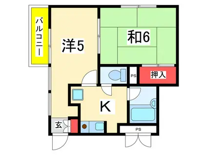 ヴィラヒルズ異人池(2K/3階)の間取り写真