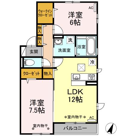 ラフィーネ A(2LDK/1階)の間取り写真