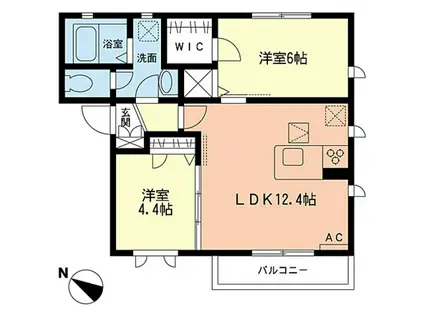 ボヌールB棟(2LDK/1階)の間取り写真
