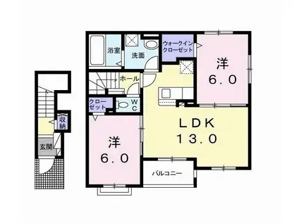 ヴィラ ヌール(2LDK/2階)の間取り写真
