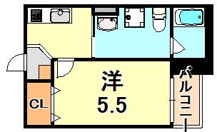 ヘリオス西舞子(1K/2階)の間取り写真