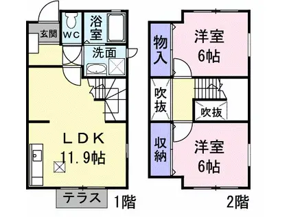 プロスペール通古賀IV(2LDK/1階)の間取り写真