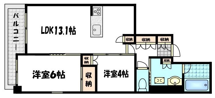 ジオエント御所北寺町通(2LDK/2階)の間取り写真