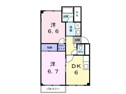 ホワイトバ-チNS(2DK/2階)の間取り写真