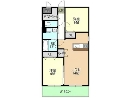 プルーリオン(2LDK/1階)の間取り写真