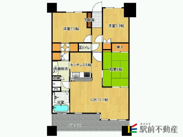 サーパス天神の森二番館(3LDK/4階)の間取り写真