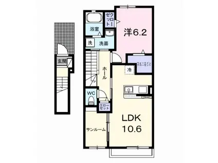 ミナ タウン(1LDK/2階)の間取り写真