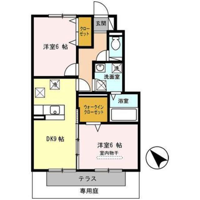 プラムパディーA棟(2DK/1階)の間取り写真