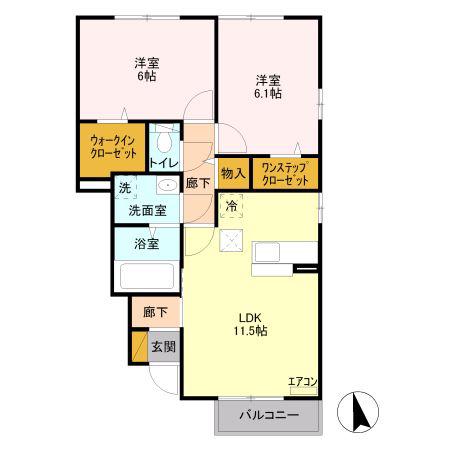 パインコートC棟(2LDK/1階)の間取り写真