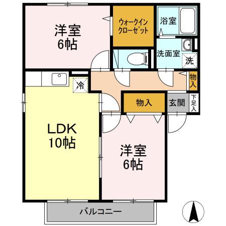 セジュール壱番館・弐番館(2LDK/2階)の間取り写真