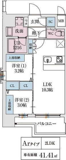 スプランディッド弁天町ウエスト(2LDK/7階)の間取り写真