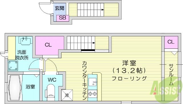 フラワーエンジェルⅠ(1K/2階)の間取り写真