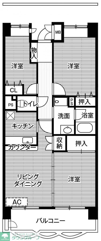 ビレッジハウス潮見タワー 1号棟(3LDK/12階)の間取り写真