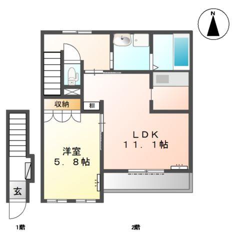ロココTACHIBANAYA(1LDK/2階)の間取り写真