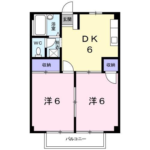 シティハイツ片岡(2DK/2階)の間取り写真
