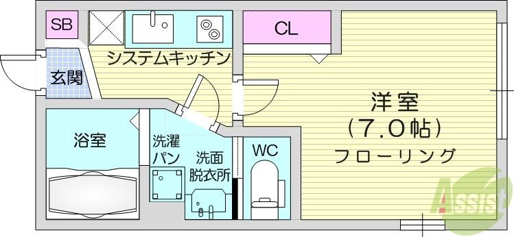 グロウランスBLANC(1K/3階)の間取り写真