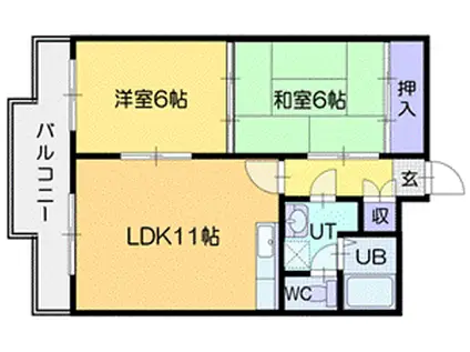 パスウェイ弐番館(2LDK/3階)の間取り写真