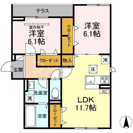 D-ROOM上篠崎(2LDK/2階)の間取り写真