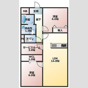 油屋ハイツ中野Ⅱ(2SLDK/2階)の間取り写真