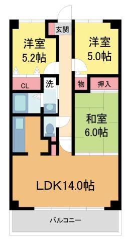ラルジュ宝塚(3LDK/2階)の間取り写真