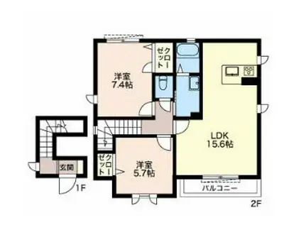 LA TOUR二子 C棟(2LDK/2階)の間取り写真