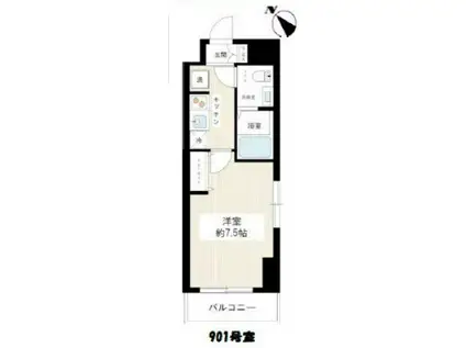 アトラスカーロ浦和常盤弐番館(1K/9階)の間取り写真