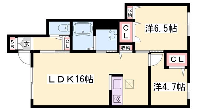 シャーメゾンサウス 加古川(2LDK/1階)の間取り写真