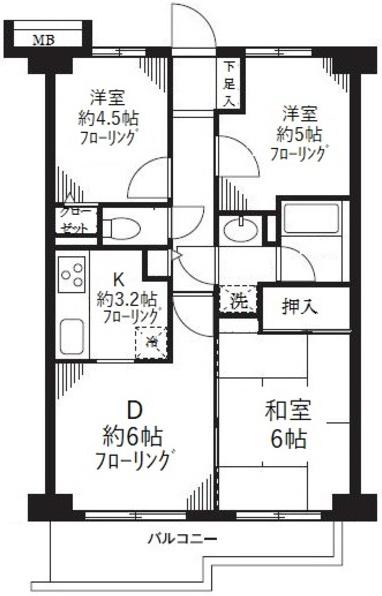 グランドゥール上石神井(3DK/2階)の間取り写真