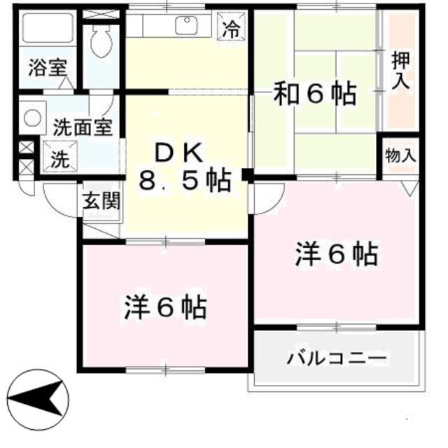 ニューリバーサイド八尾南 A棟(3DK/1階)の間取り写真