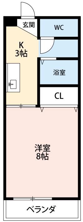 SURPLUS ONE 本田(1K/2階)の間取り写真