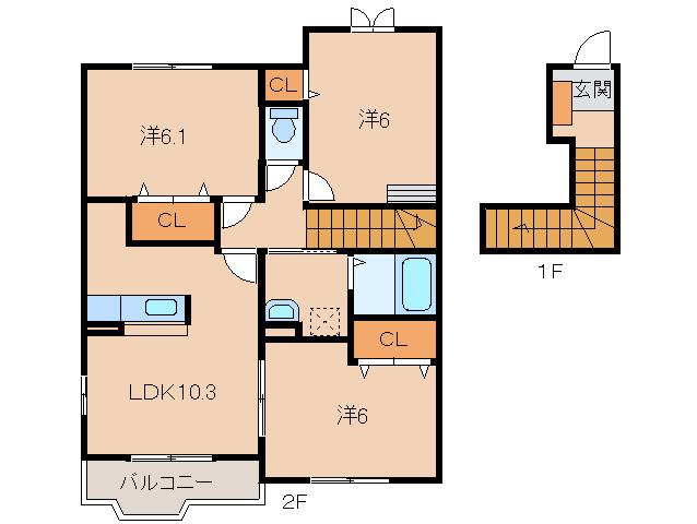 アスターラビスタI(3LDK/2階)の間取り写真