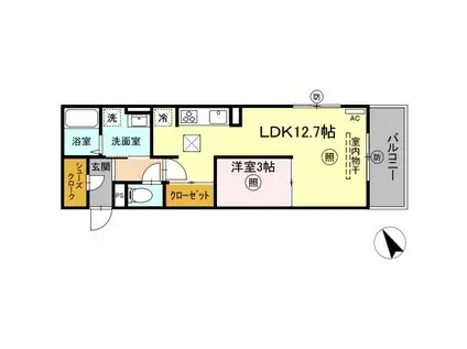 LAULEA 大道(1LDK/1階)の間取り写真