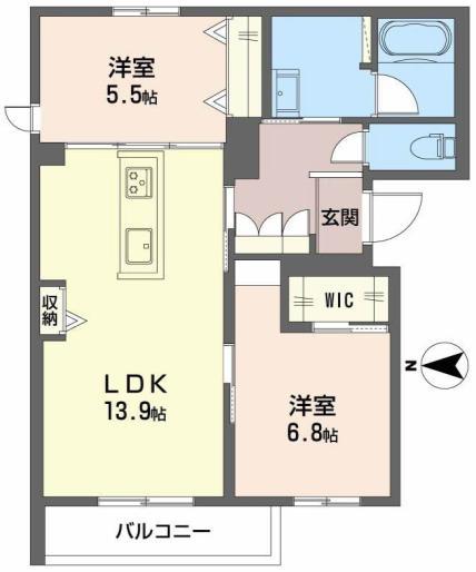 シャーメゾンウィステリアカーサ(2LDK/2階)の間取り写真