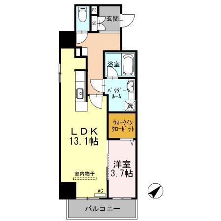 アルカーサル大道(1K/6階)の間取り写真