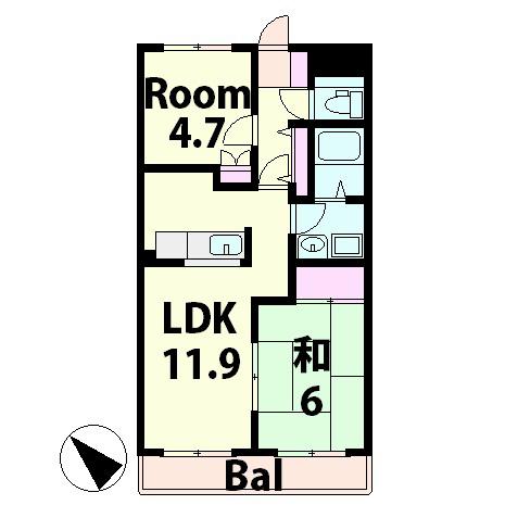 アメニティーハイツⅡ(2LDK/1階)の間取り写真