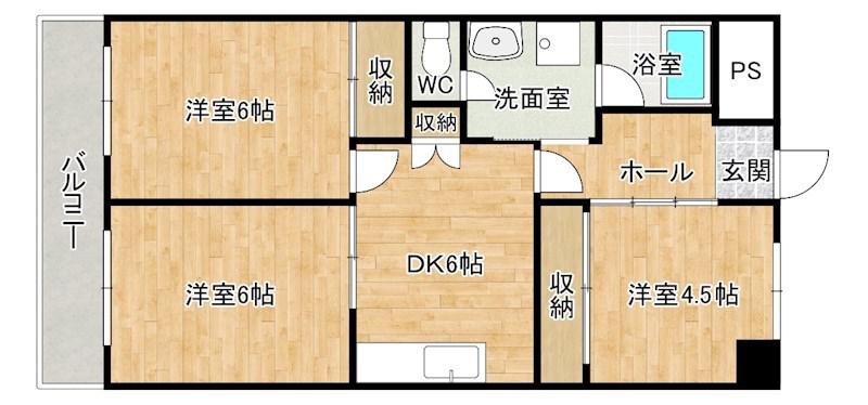ギャランドラ片野(3DK/5階)の間取り写真