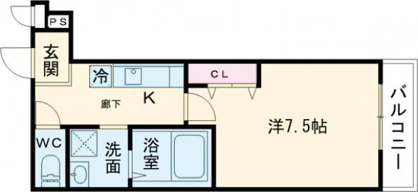 フジパレス鳳中町ノース(1K/2階)の間取り写真