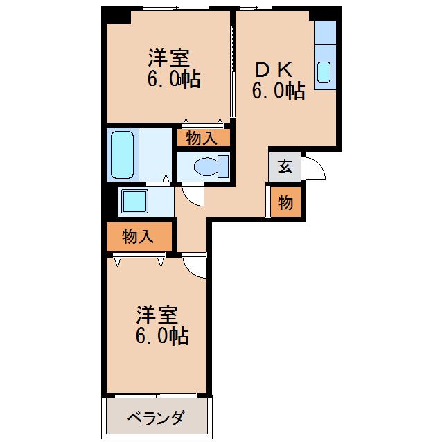 向陽ビル(2DK/6階)の間取り写真