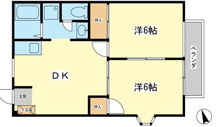 エスポワール三木(2DK/1階)の間取り写真