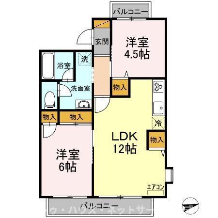 グランディール(2LDK/1階)の間取り写真
