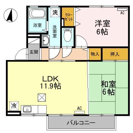 グラン・デ・ハイツ B棟(2LDK/1階)の間取り写真