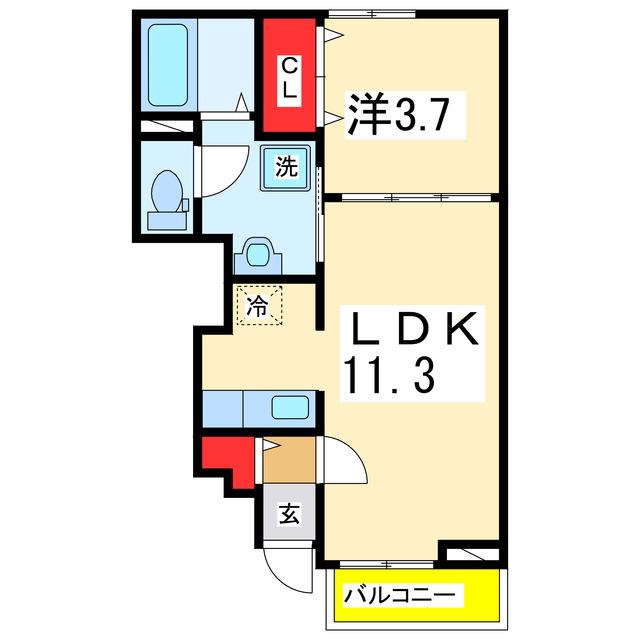 ウェリナII(1LDK/1階)の間取り写真